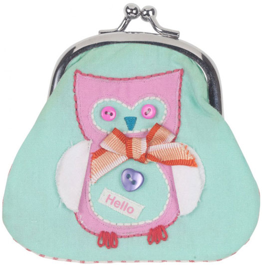 Button Girl Owl Embroidered Coin Purse