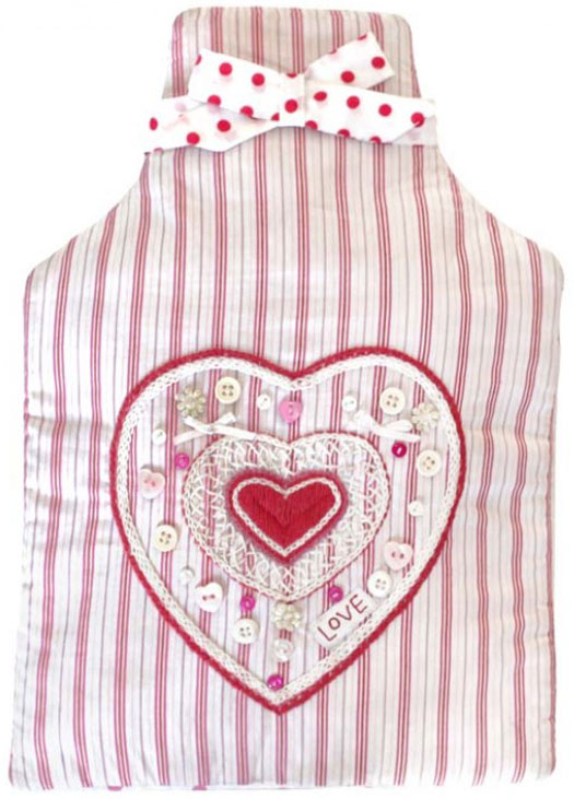 Love Heart Embroidered Hot Water Bottle Cover