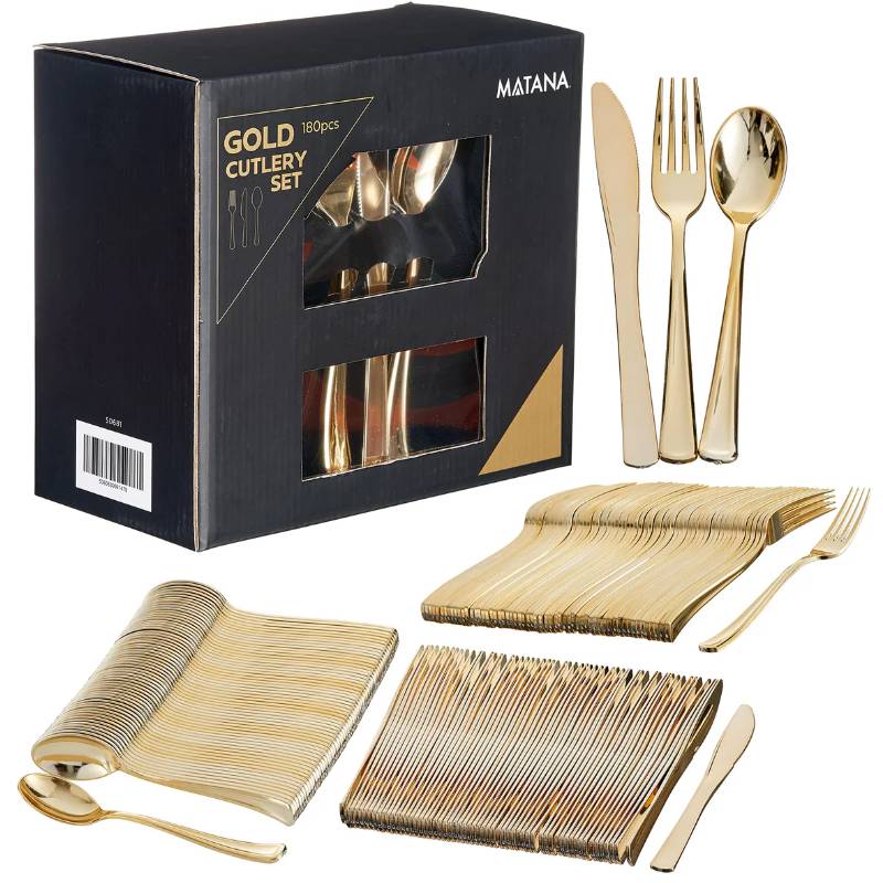 Gold Reusable Plastic Cutlery Set