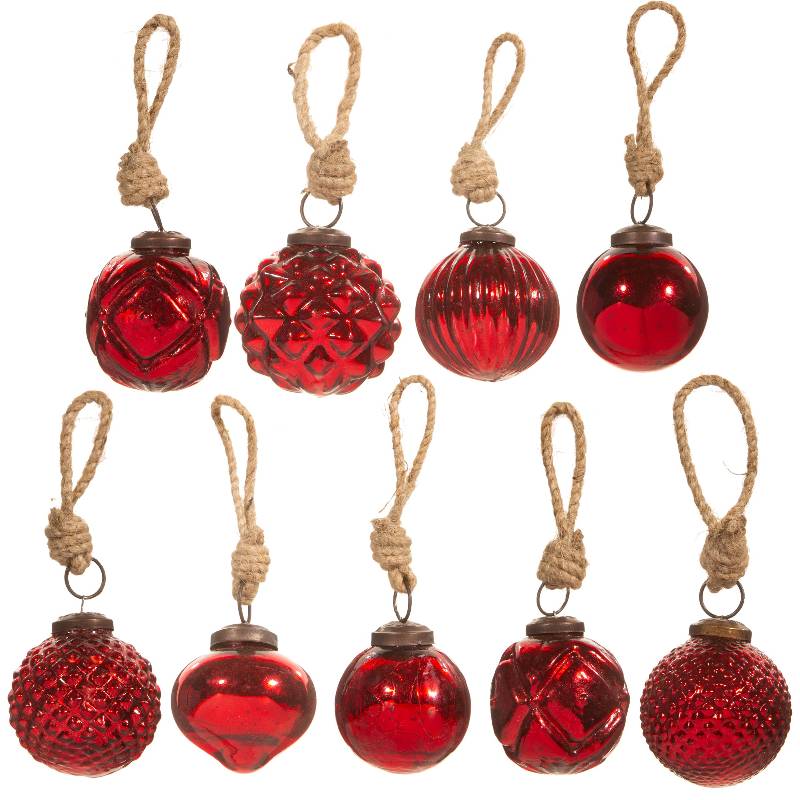 Red Crackle Glass Mini Bauble - Set