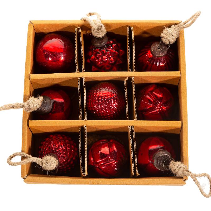 Red Crackle Glass Mini Bauble - Set