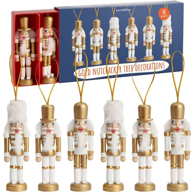 6 Gold Nutcracker Ornaments
