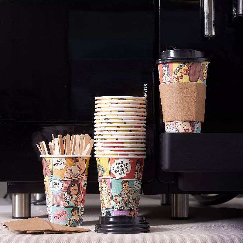 80 Comic Style Coffee Cups with Lids