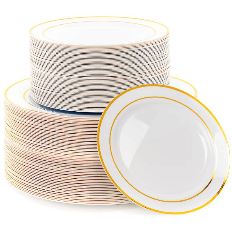 60 Plastikteller mit Goldrand