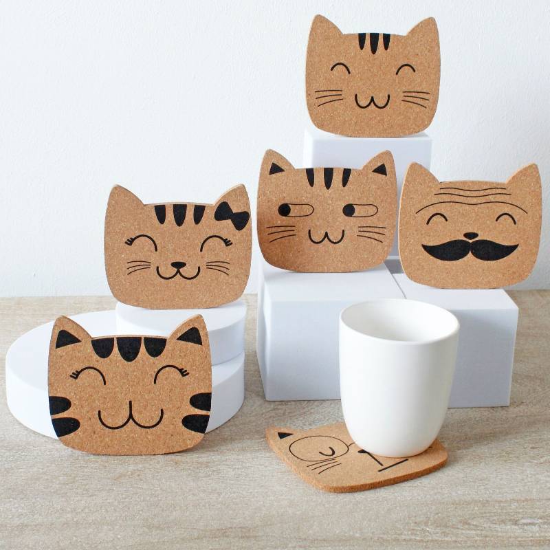 Cat Family Cork Coasters