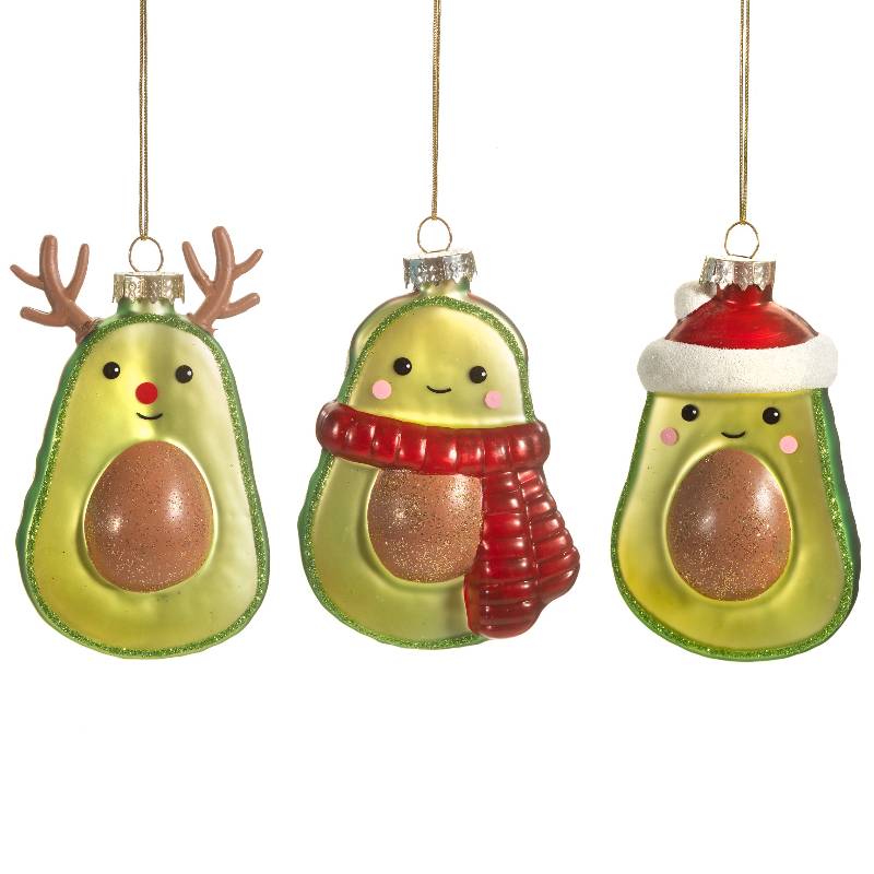 Festive Avocado Shaped Bauble Set