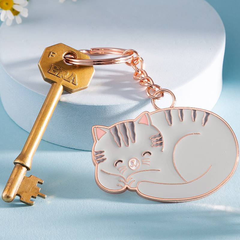 Grey Cat Enamel Keyring