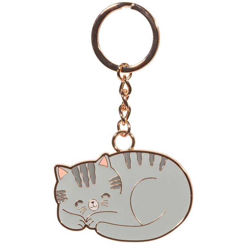Grey Cat Enamel Keyring