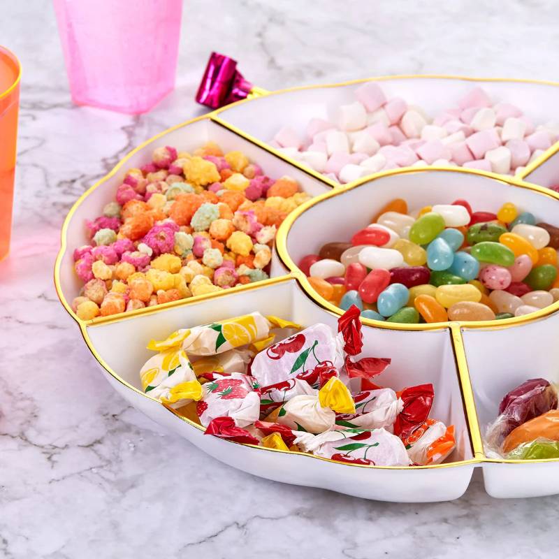 5 Gold Rimmed Plastic Serving Trays