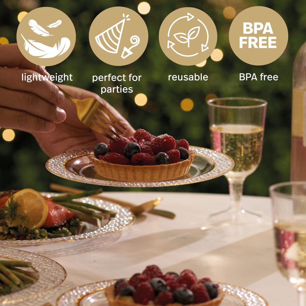 Plastik-Dessertteller mit geh�mmertem Goldrand