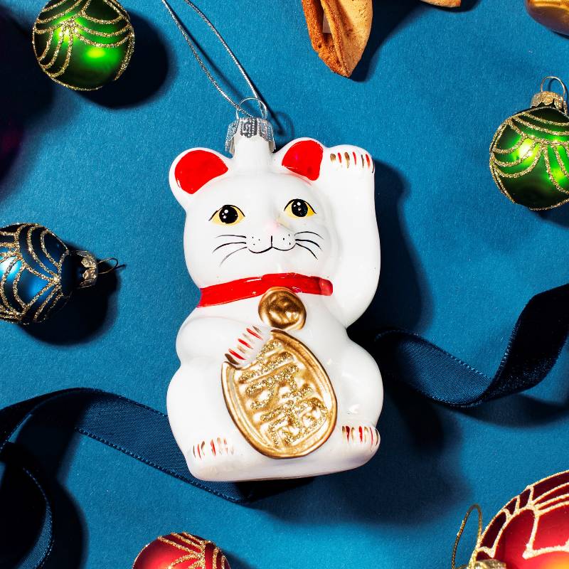 White Lucky Cat Shaped Bauble