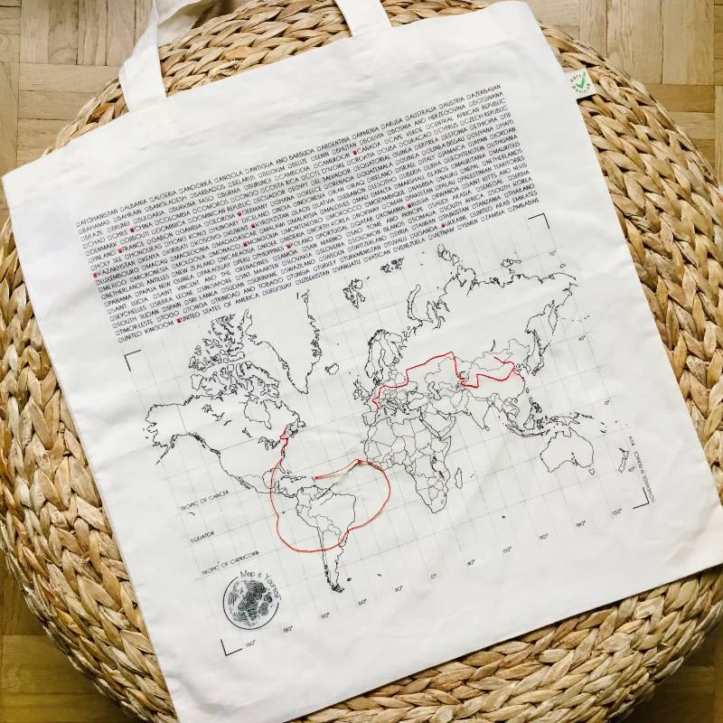 Embroidery World Map Bag