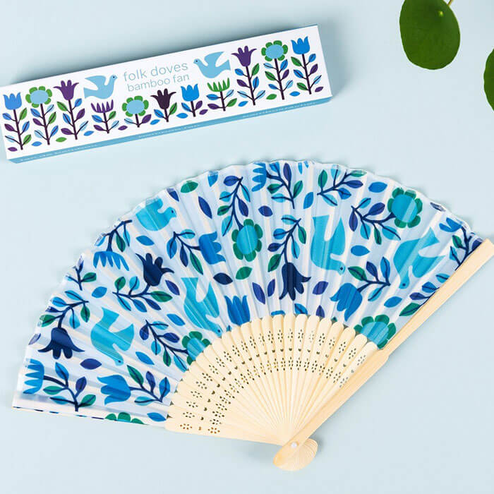 Folk Doves Bamboo Fan