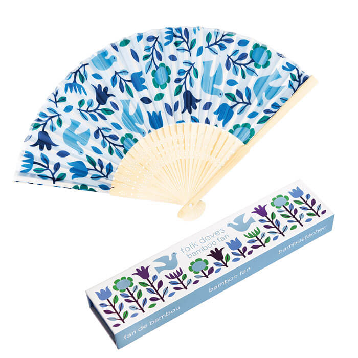 Folk Doves Bamboo Fan