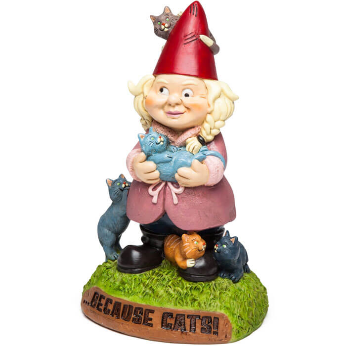 The Crazy Cat Lady Garden Gnome