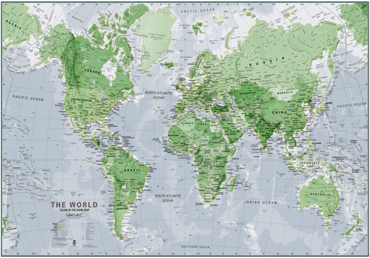 Carte du Monde Fluorescente