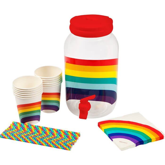 Regenbogen Partyset mit Getrnkespender