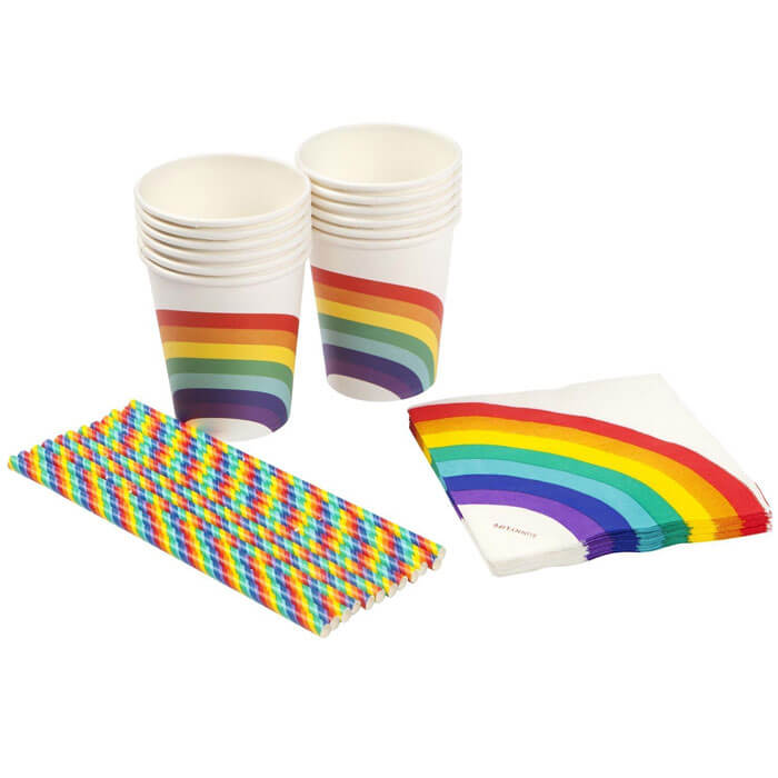 Regenbogen Partyset mit Getrnkespender