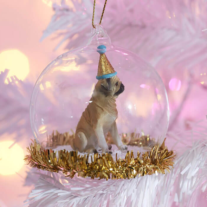 Party Pup Pug Tinsel Bauble