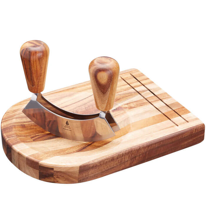 Set Mezzaluna e Tagliere in Legno di Acacia