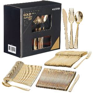 Gold Reusable Plastic Cutlery Set