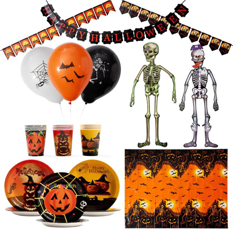 Set di stoviglie e decorazioni di Halloween