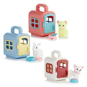 Set Figurine Cute Pets Carry Case