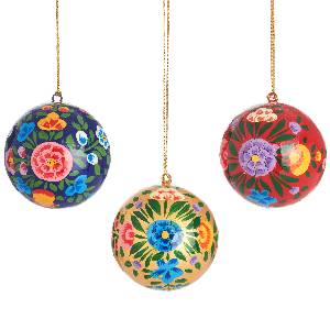 Kashmiri Papier Mache Folk Floral Bauble Set