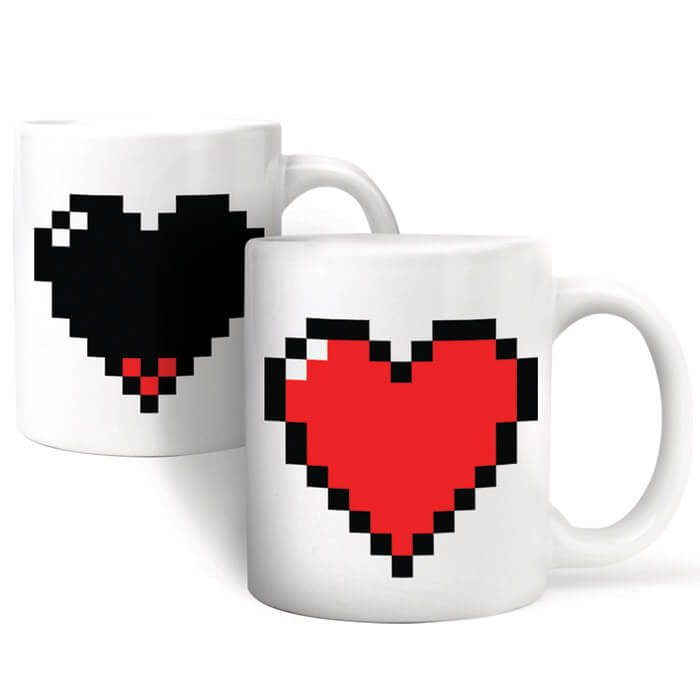 Mug Thermosensible Coeur Pixel