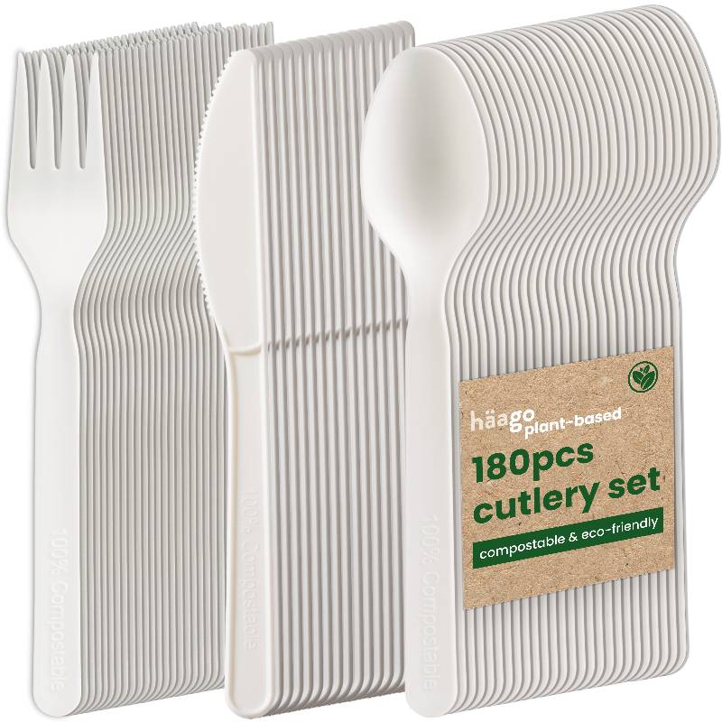 Kompostierbares Besteck-Set  Weiss