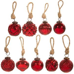 Red Crackle Glass Mini Bauble - Set