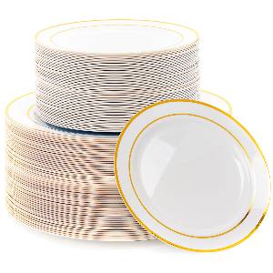 60 Gold-Rimmed Multi-Purpose Plastic Plates