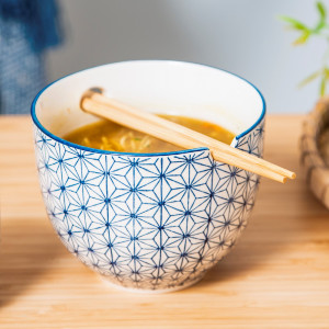 Sashiko Noodle Bowl with Chopsticks Bowl with Chopsticks