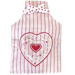 Love Heart Embroidered Hot Water Bottle Cover